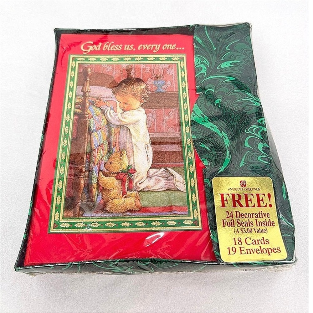 American Greetings Christmas Cards Boxed Set Praying Child Teddy Bear VTG New
